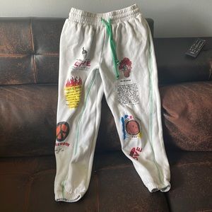 White Graphic Joggers